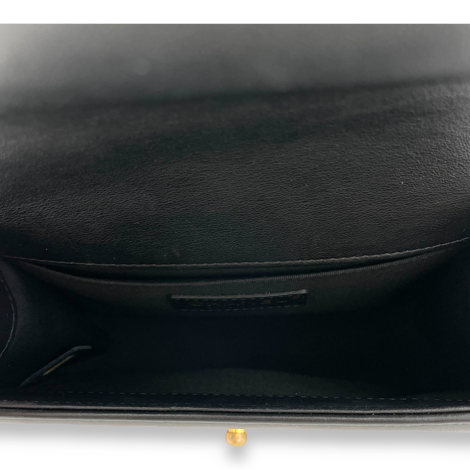 Boy Small Black Crossbody Bag in Calfskin, Brushed Gold hardware