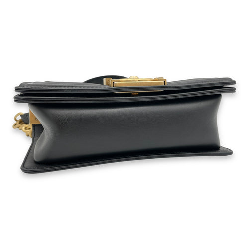 Boy Small Black Crossbody Bag in Calfskin, Brushed Gold hardware