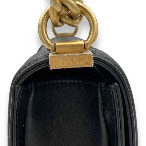 Boy Small Black Crossbody Bag in Calfskin, Brushed Gold hardware