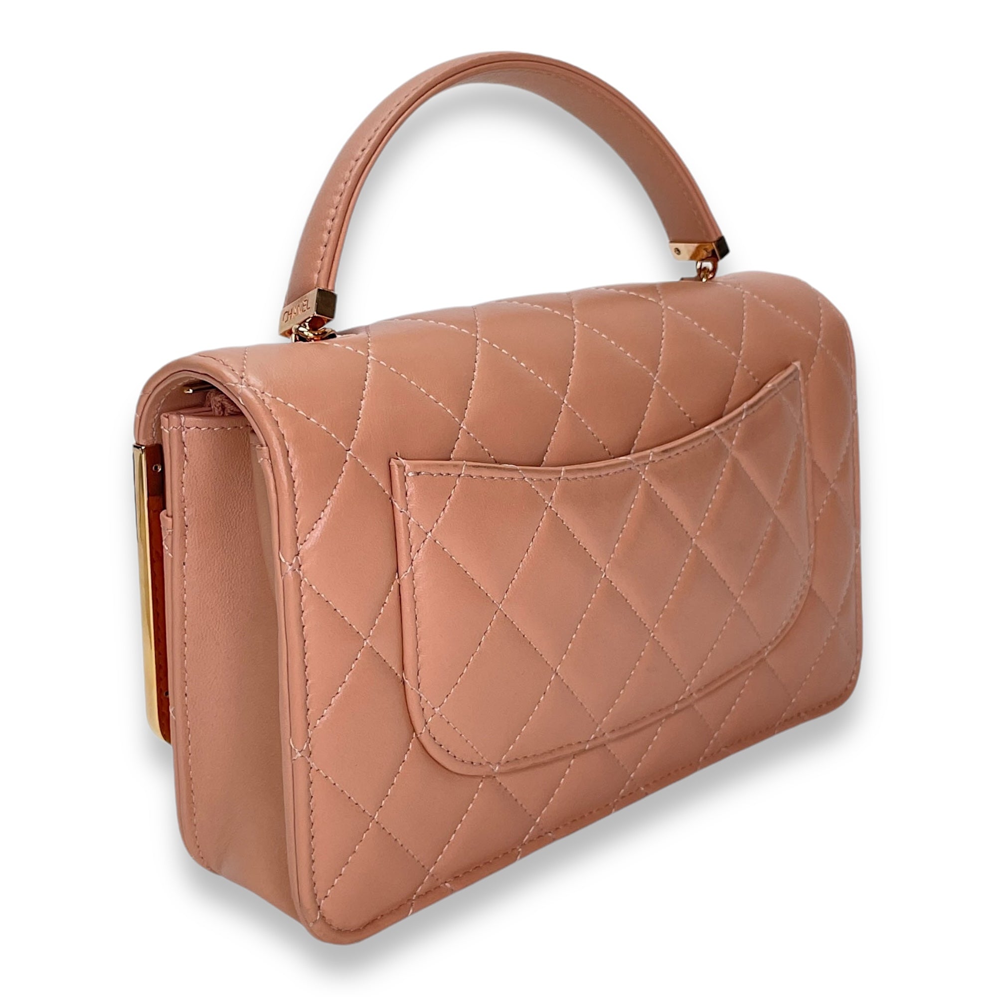 Quilted Frame Pink Wallet on Chain in Lambskin, Rose Gold hardware