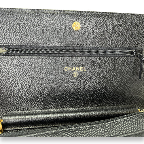 Boy Black Wallet On Chain in Caviar Leather, Gold hardware