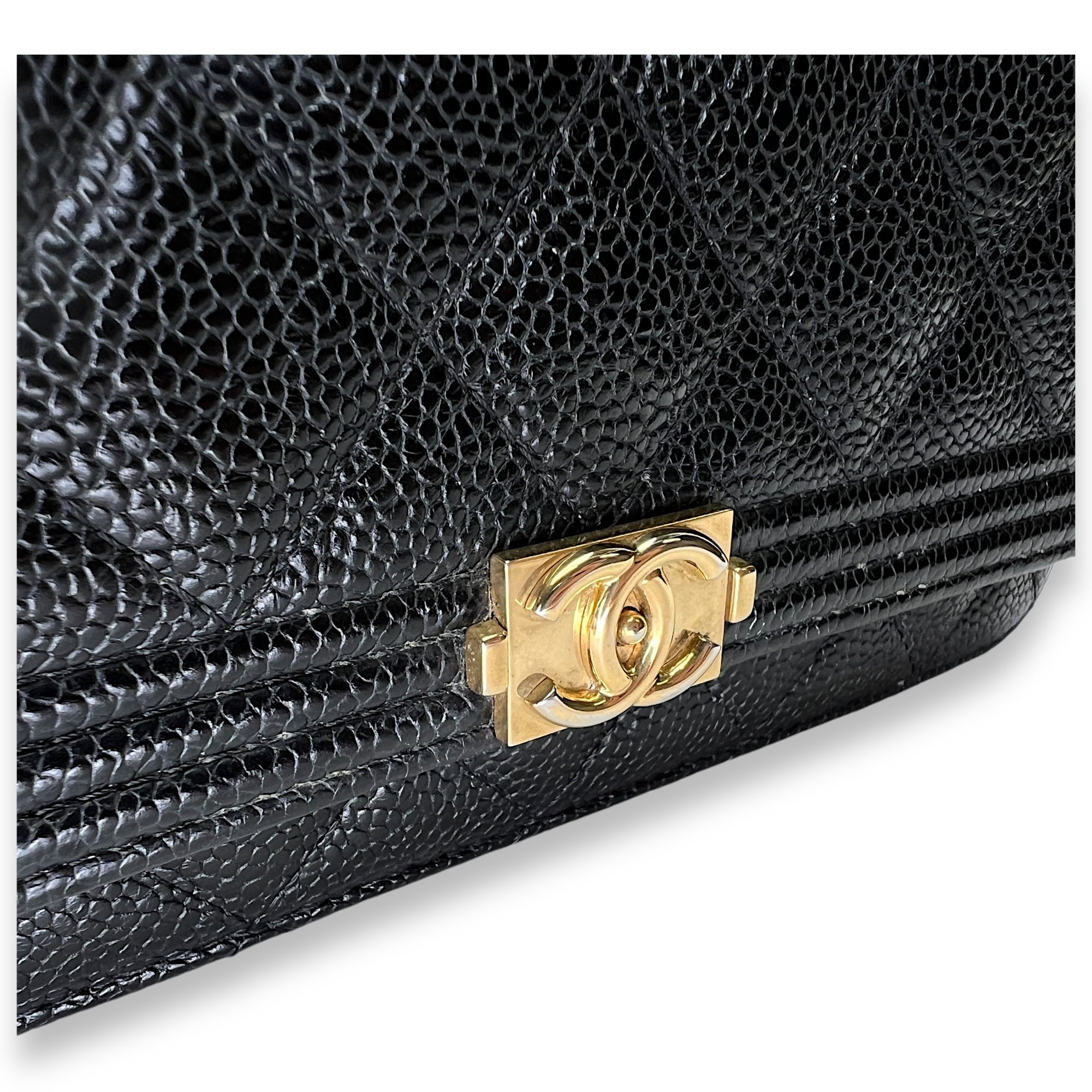 Boy Black Wallet On Chain in Caviar Leather, Gold hardware