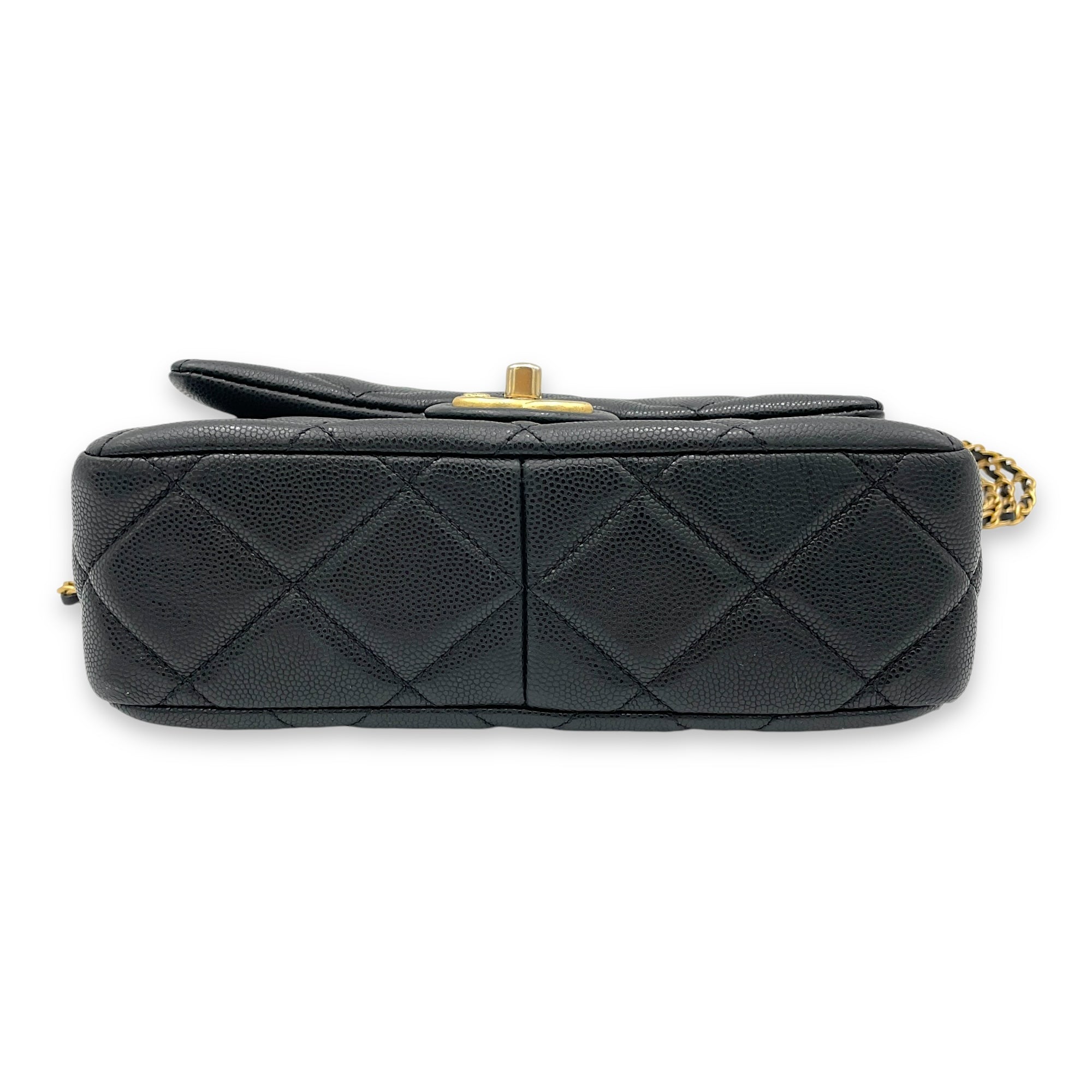 Square Quilt Black Crossbody Bag in Caviar Leather, Gold hardware