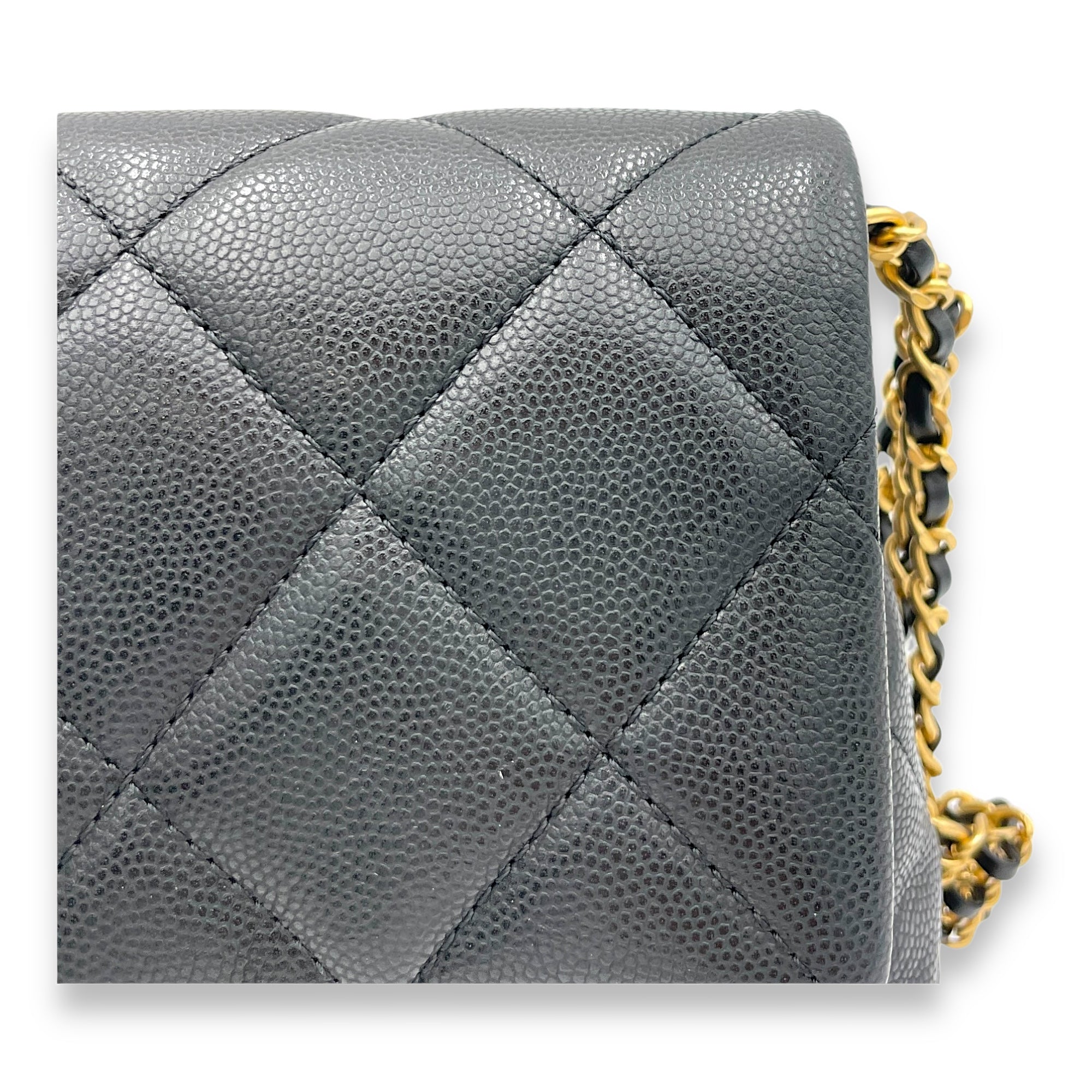 Square Quilt Black Crossbody Bag in Caviar Leather, Gold hardware