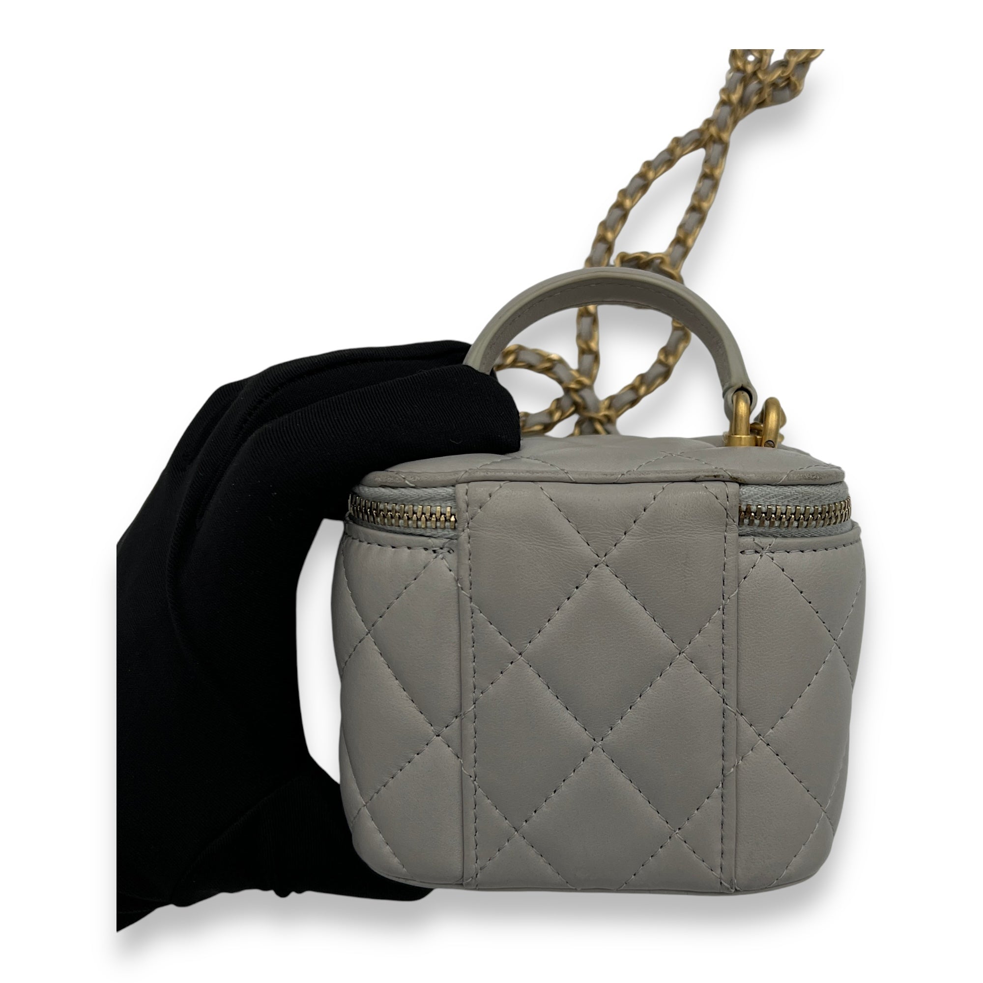 Classic Mini Grey Vanity Bag in Lambskin, Gold hardware