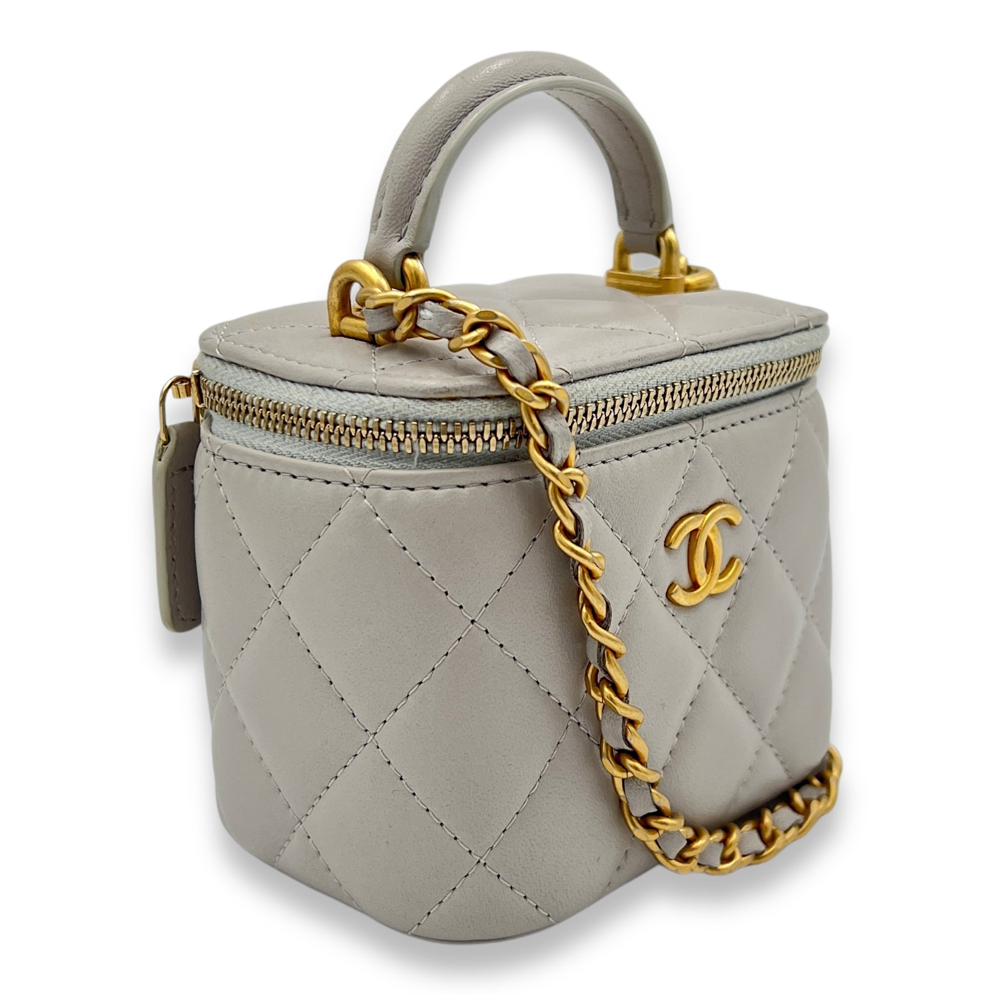 Classic Mini Grey Vanity Bag in Lambskin, Gold hardware