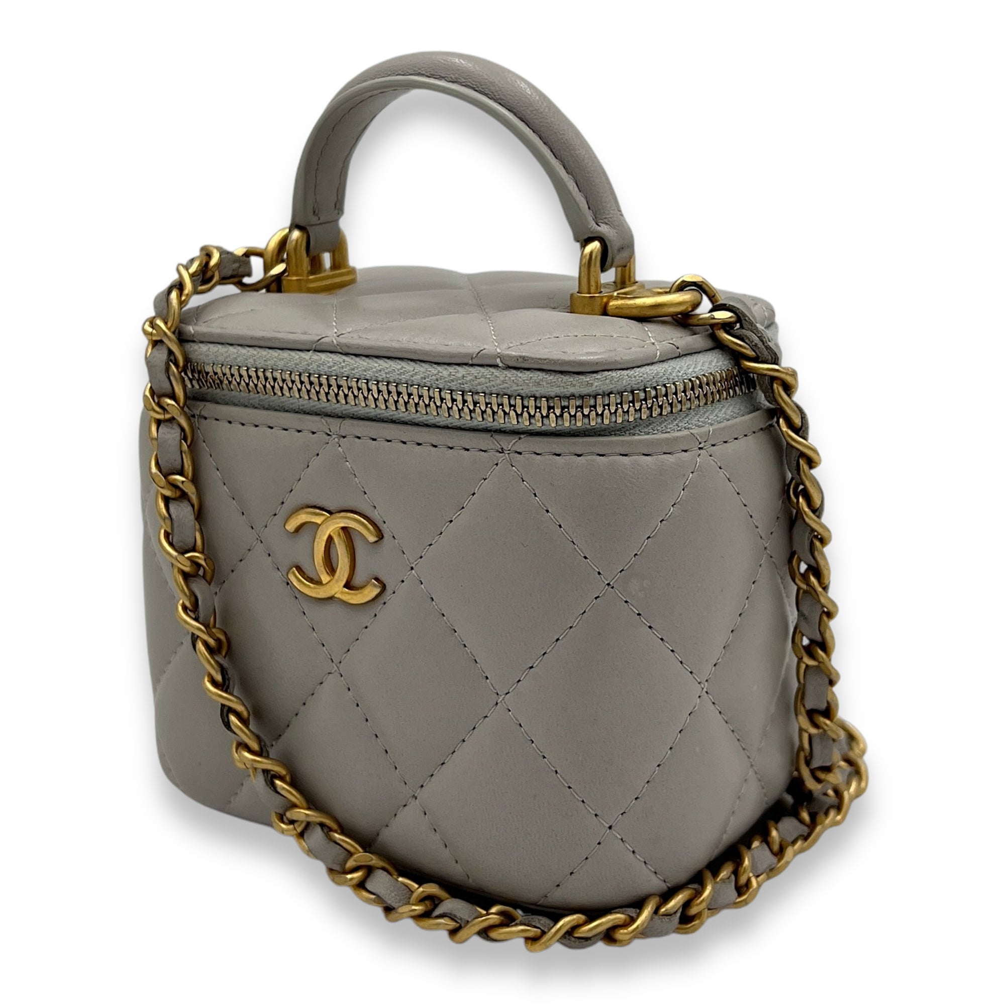 Classic Mini Grey Vanity Bag in Lambskin, Gold hardware