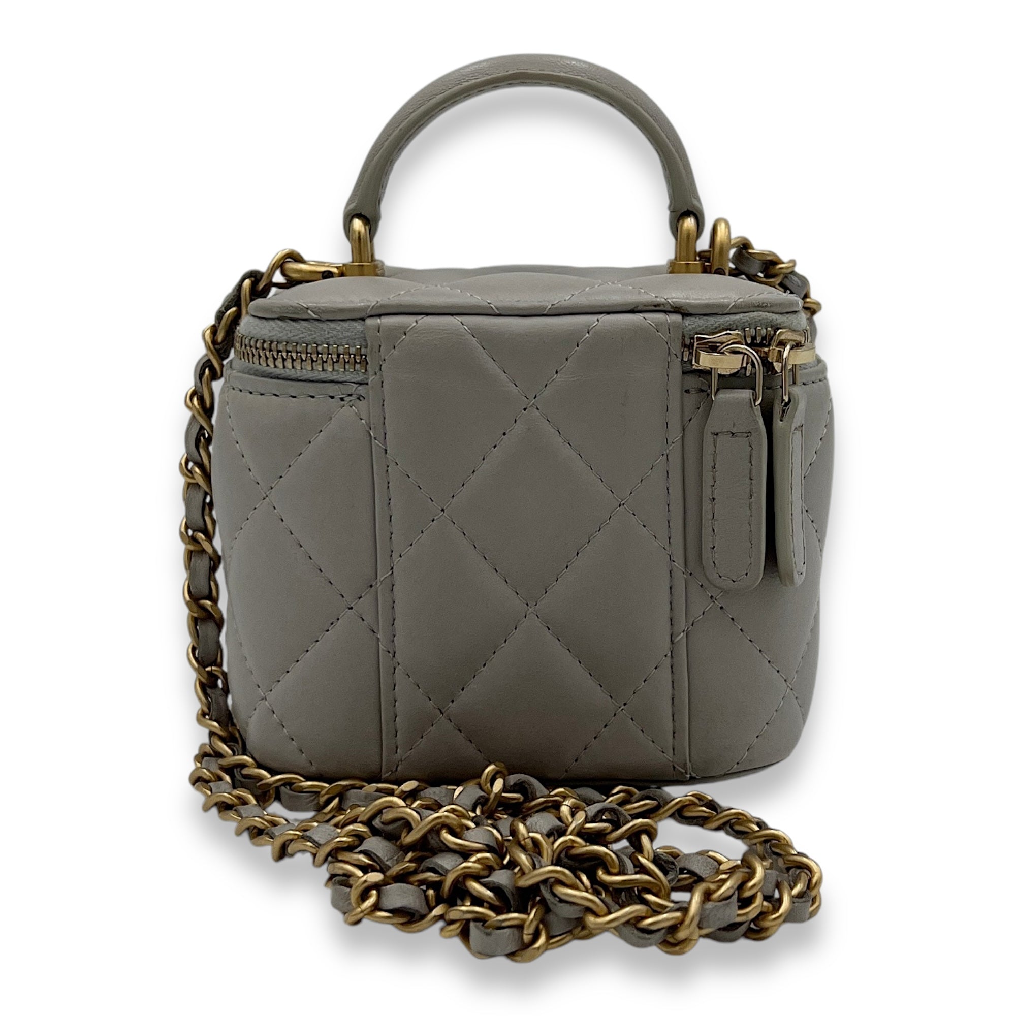 Classic Mini Grey Vanity Bag in Lambskin, Gold hardware