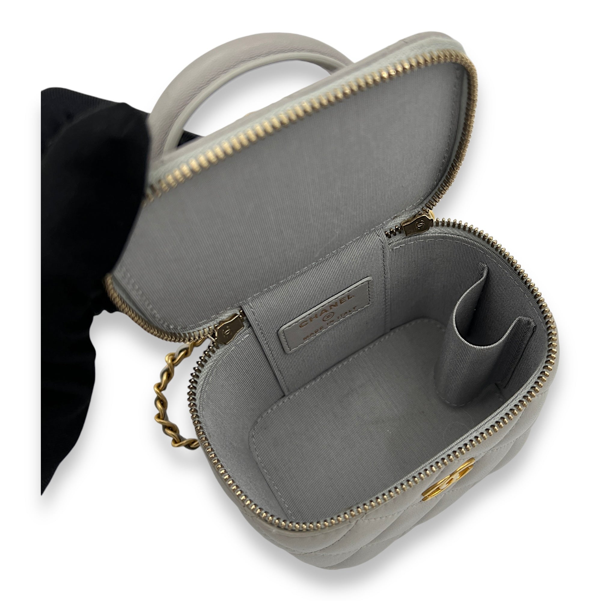 Classic Mini Grey Vanity Bag in Lambskin, Gold hardware