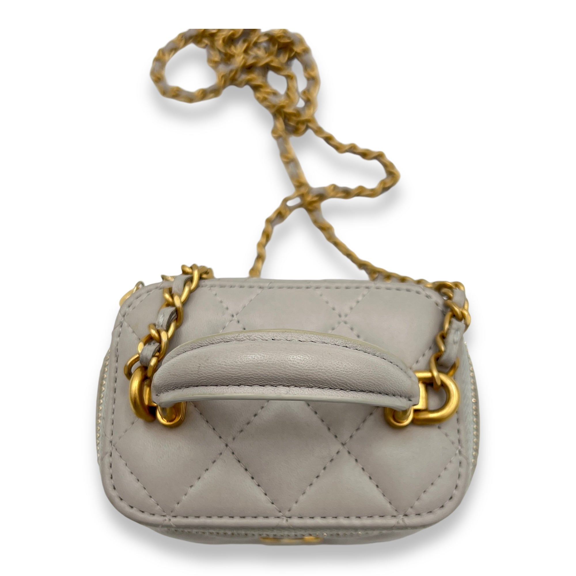 Classic Mini Grey Vanity Bag in Lambskin, Gold hardware