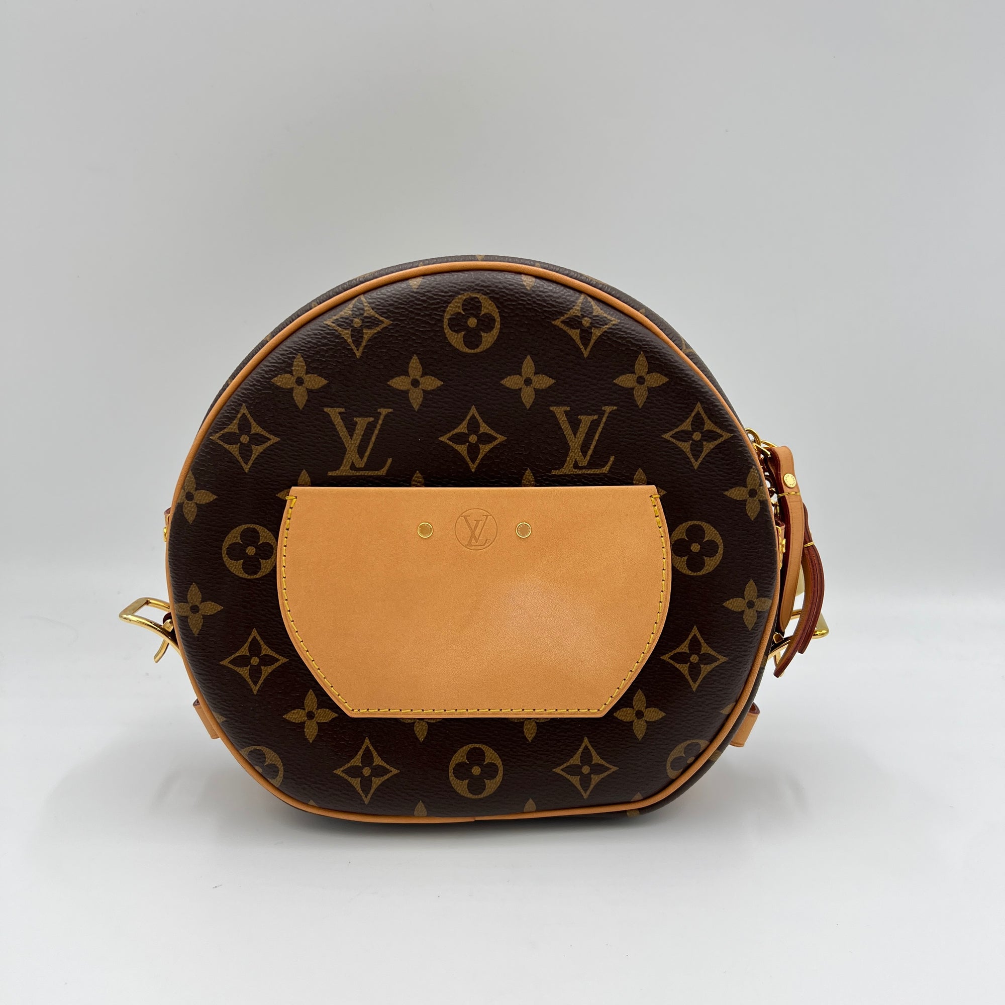 Boite a Chapeau MM Brown Crossbody Bag in Monogram Coated Canvas, Gold hardware