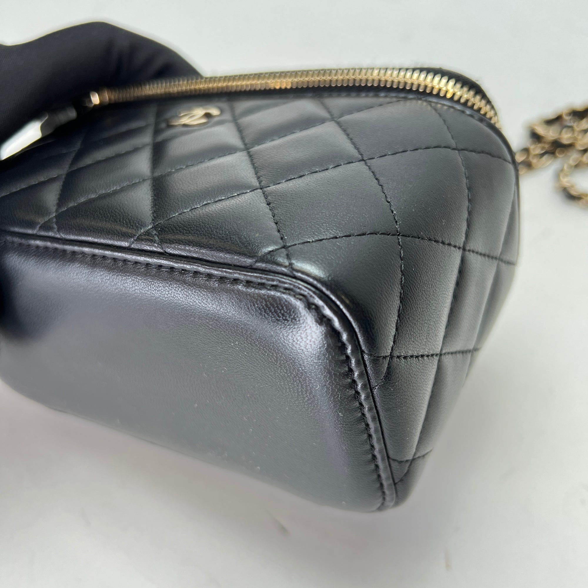 Quilted Black Vanity Bag in Lambskin, Light Gold hardware