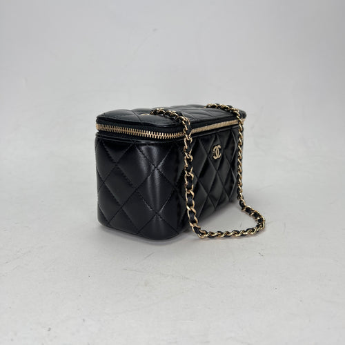 Quilted Black Vanity Bag in Lambskin, Light Gold hardware