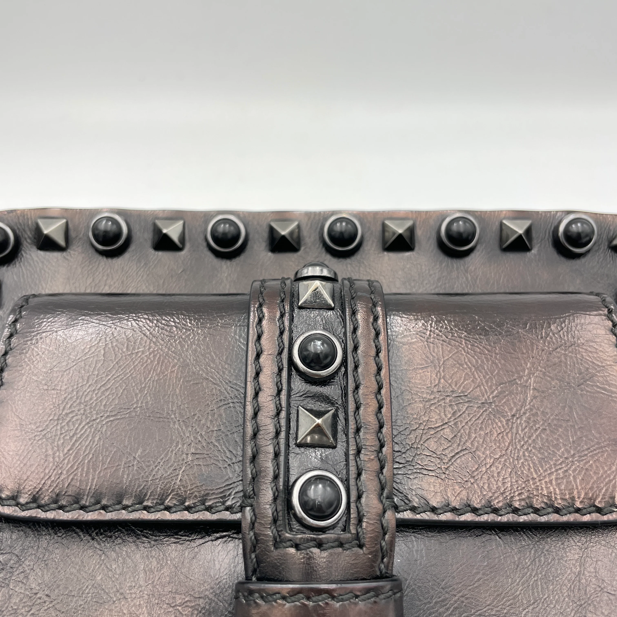 Rolling Rockstud Black Crossbody Bag in Calfskin, Gunmetal hardware