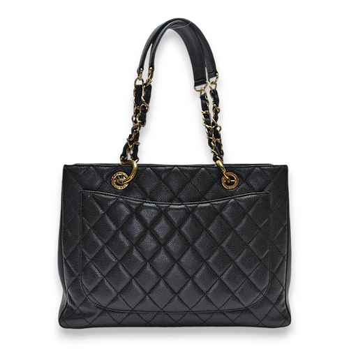 GST Grand Shopping Tote GM Black Tote Bag in Caviar Leather, Gold hardware