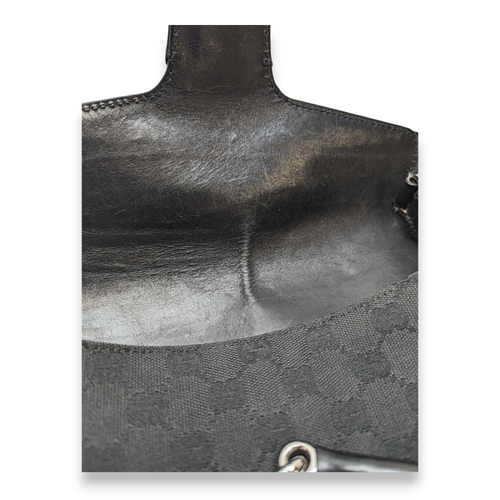 Horsebit Black Shoulder Bag in Canvas, Silver hardware