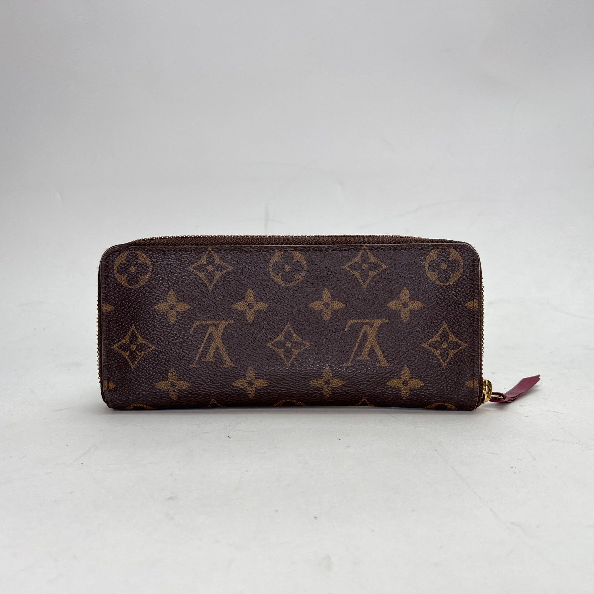 Clemence Brown Wallet in Monogram Coated Canvas, Gold hardware