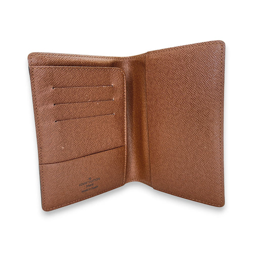 Bi Fold Brown Passport Holder in Monogram Coated Canvas