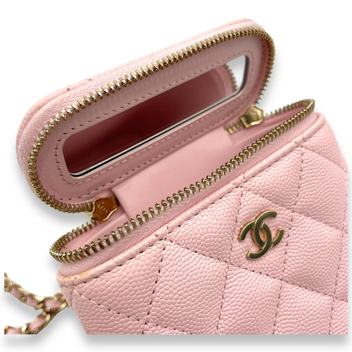 Classic Pink Vanity Bag in Caviar Leather, Gold hardware