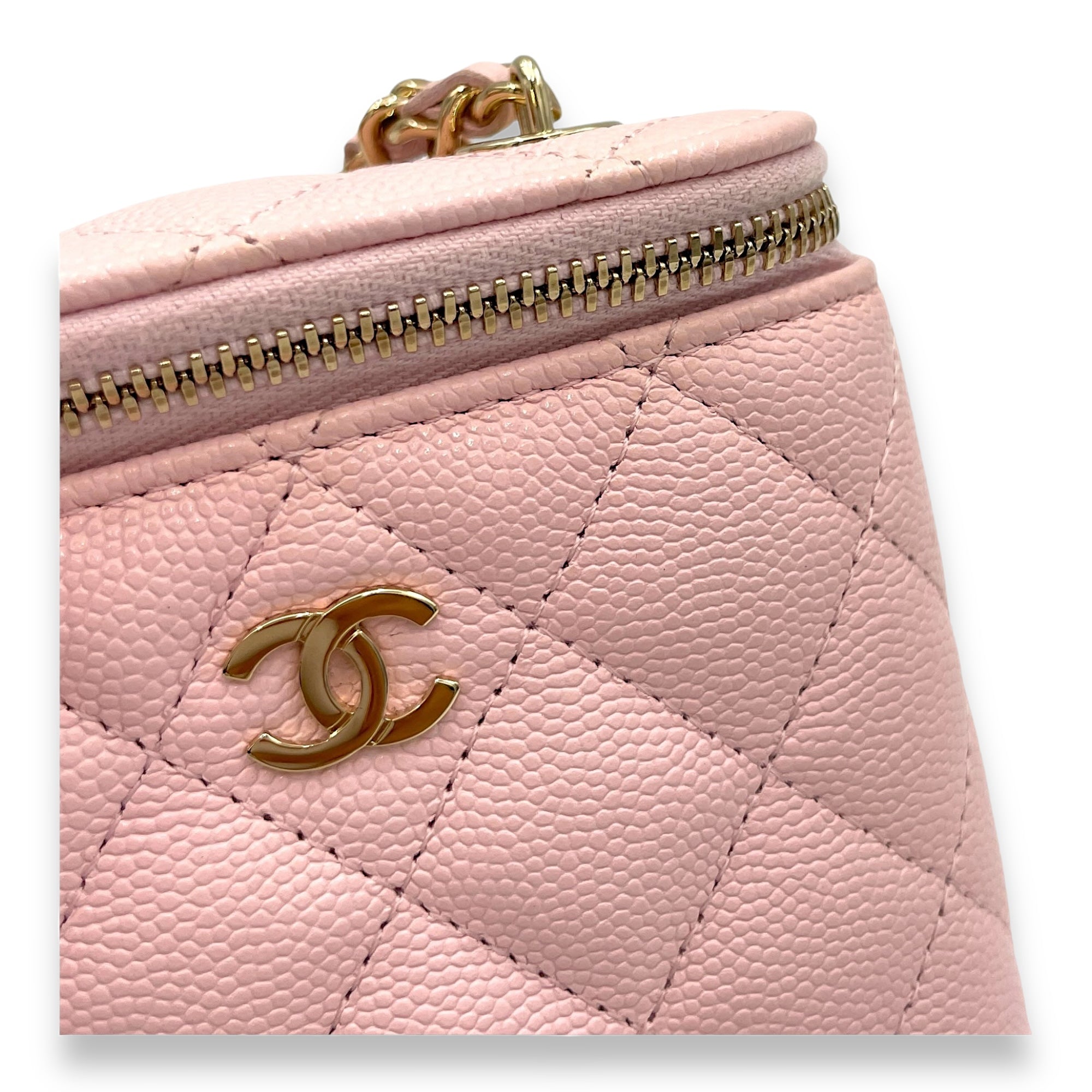 Classic Pink Vanity Bag in Caviar Leather, Gold hardware