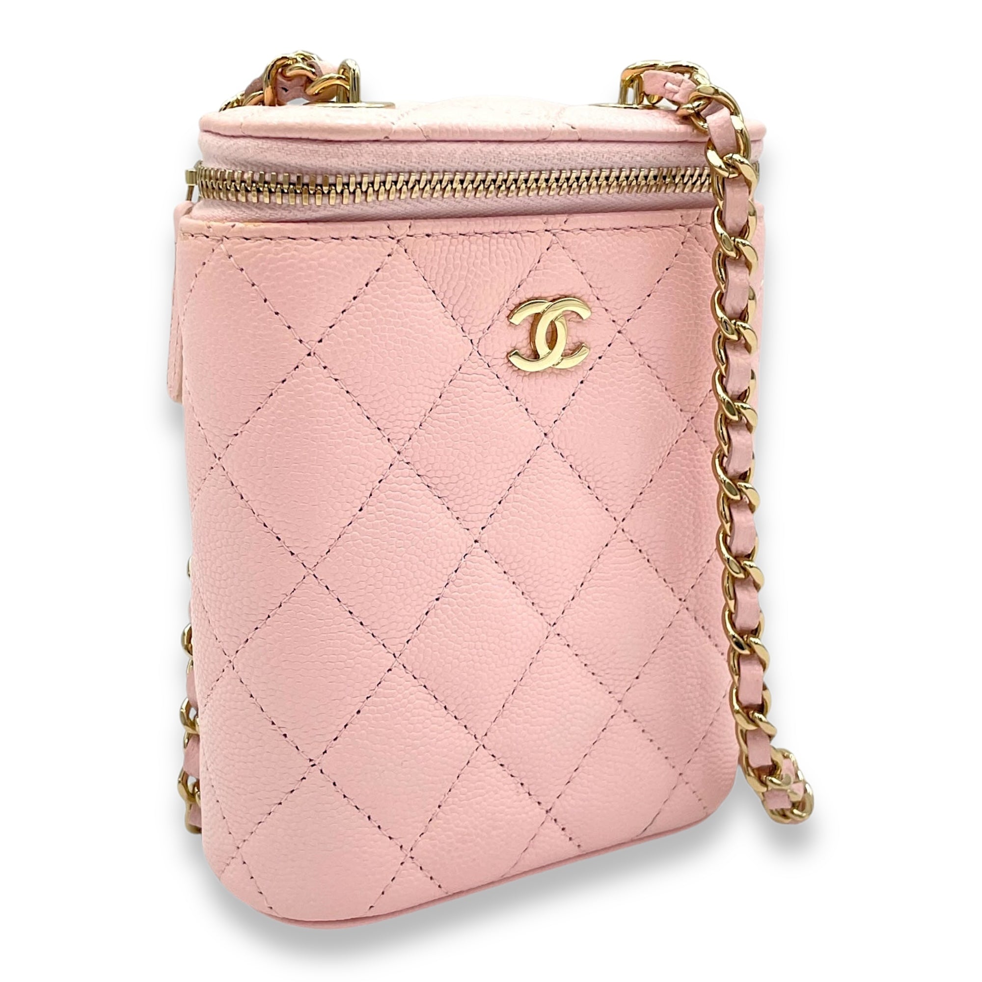 Classic Pink Vanity Bag in Caviar Leather, Gold hardware