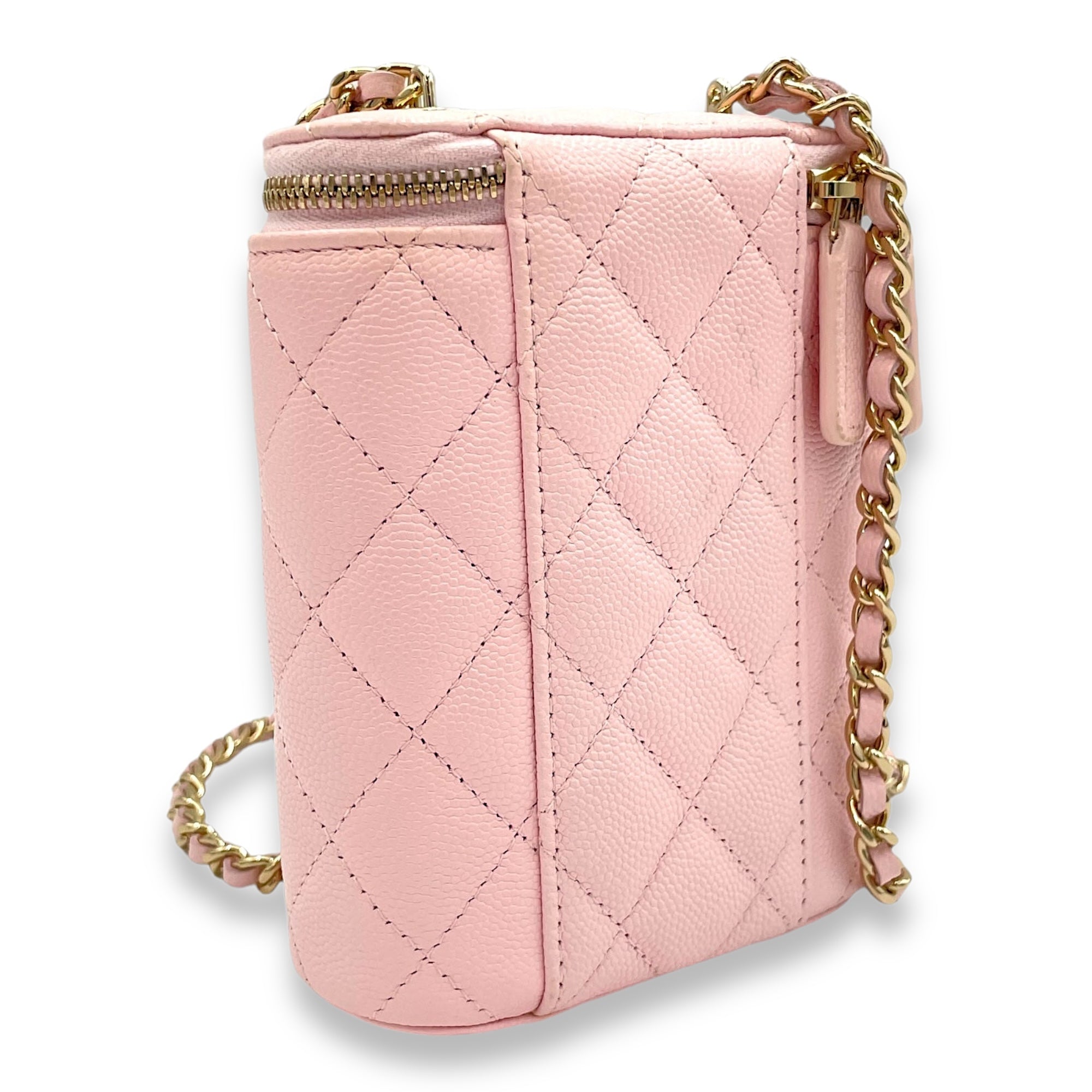 Classic Pink Vanity Bag in Caviar Leather, Gold hardware