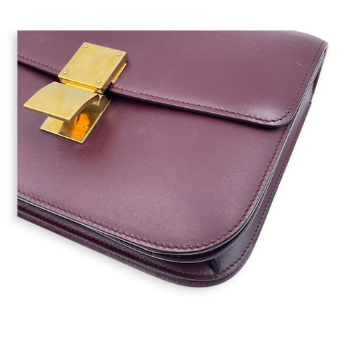 Box Medium Maroon Shoulder Bag in Calfskin, Gold hardware