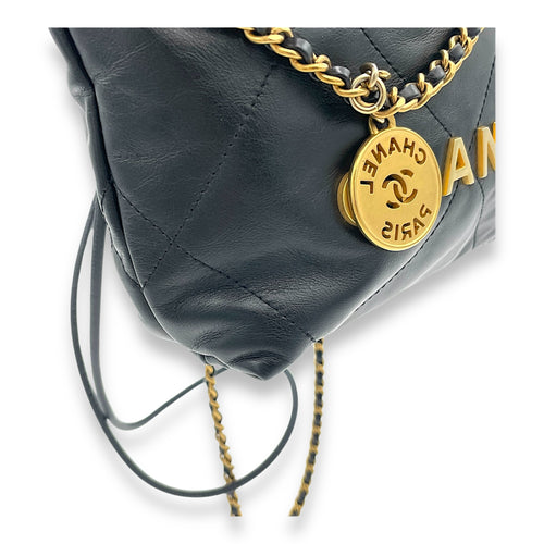 22 Mini Black Crossbody Bag in Calfskin, Gold hardware