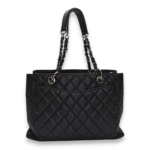 GST Grand Shopping Tote Black Shoulder Bag in Caviar Leather, Silver hardware