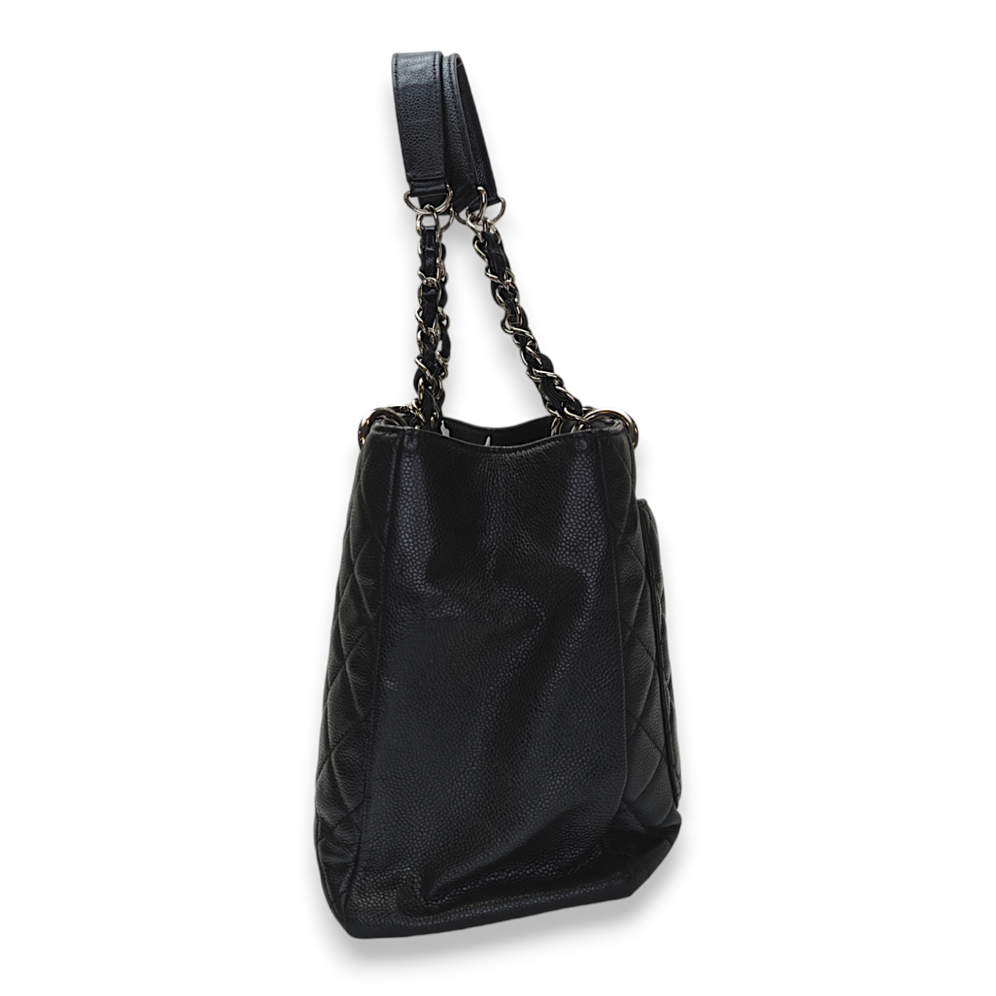 GST Grand Shopping Tote Black Shoulder Bag in Caviar Leather, Silver hardware