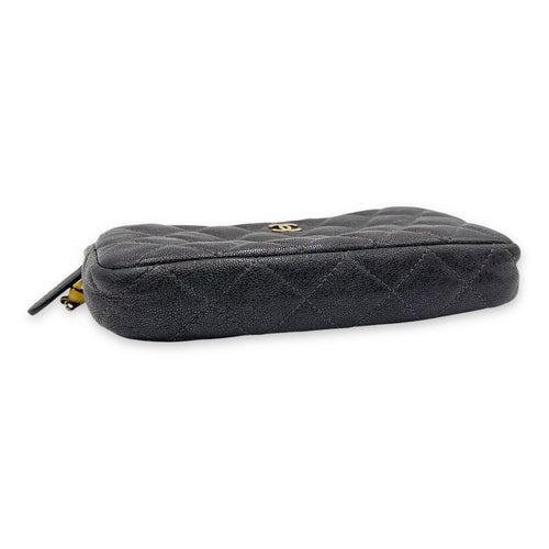 Double Zipped Clutch Iridescent  in Caviar Leather, Gold hardware