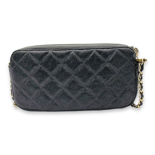 Double Zipped Clutch Iridescent  in Caviar Leather, Gold hardware