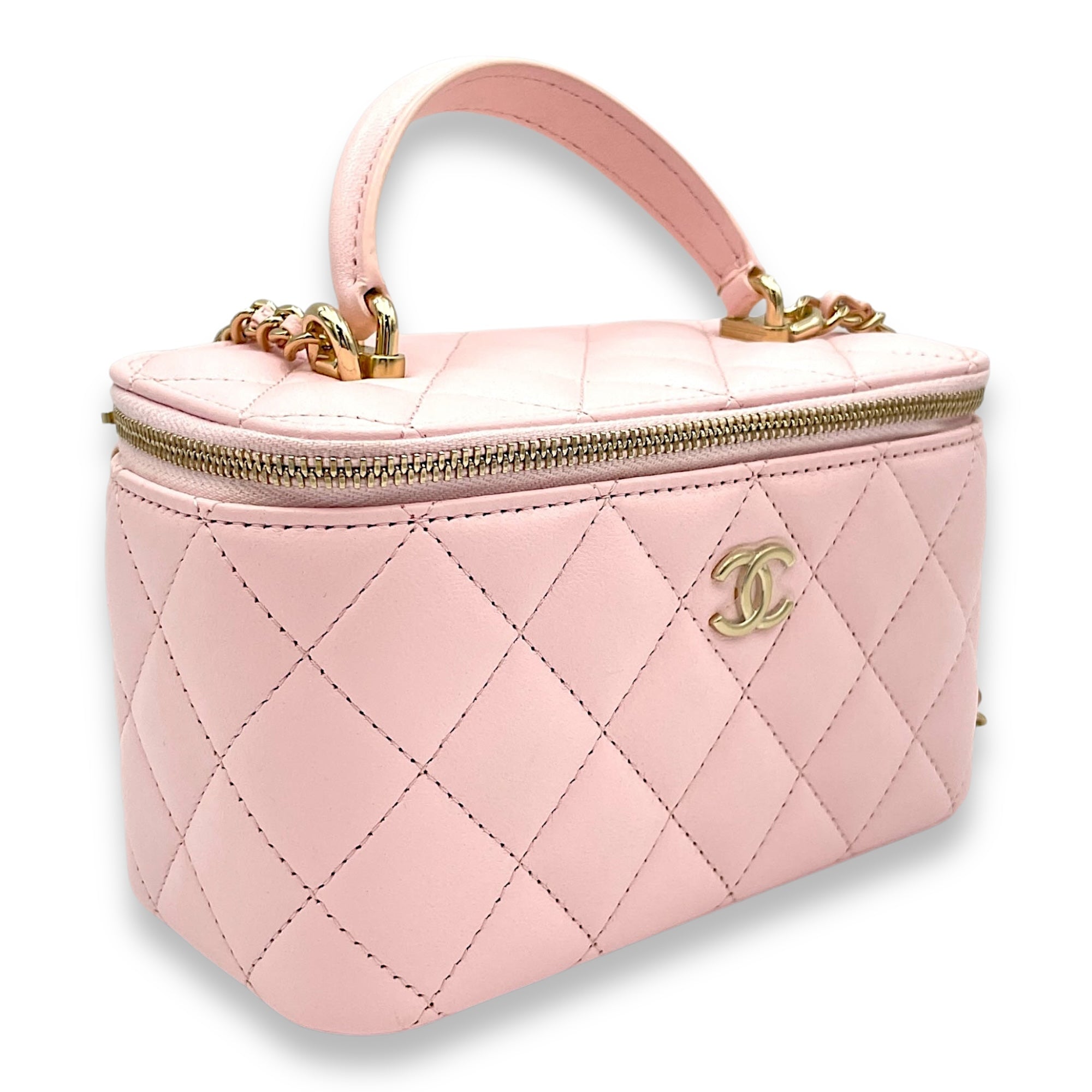 Classic Pink Vanity Bag in Lambskin, Light Gold hardware