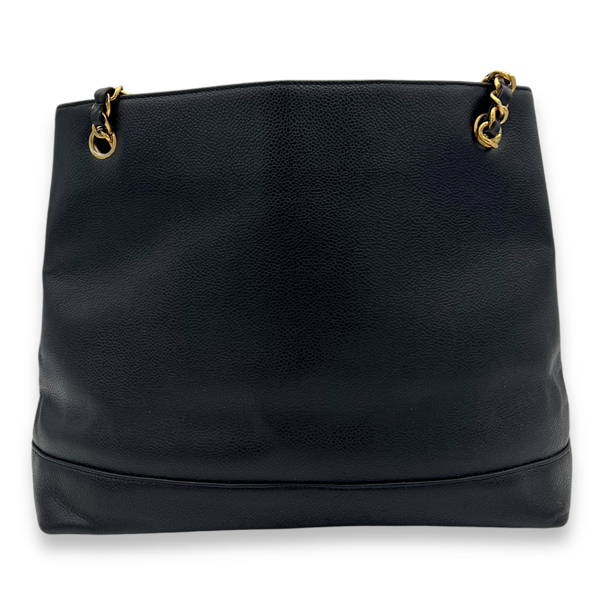 CC Vintage Black Tote Bag in Caviar Leather, Gold hardware