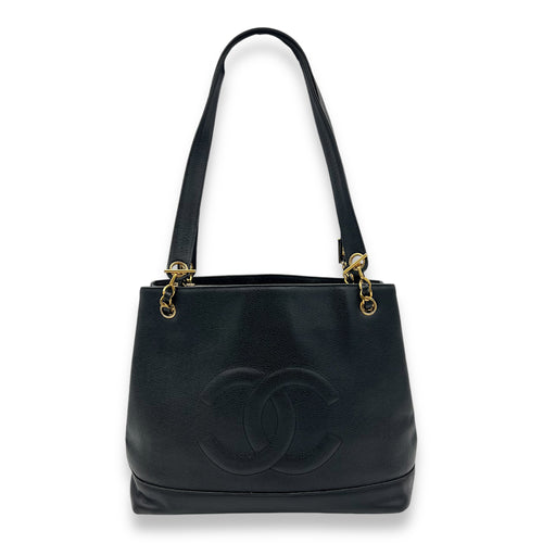 CC Vintage Black Tote Bag in Caviar Leather, Gold hardware