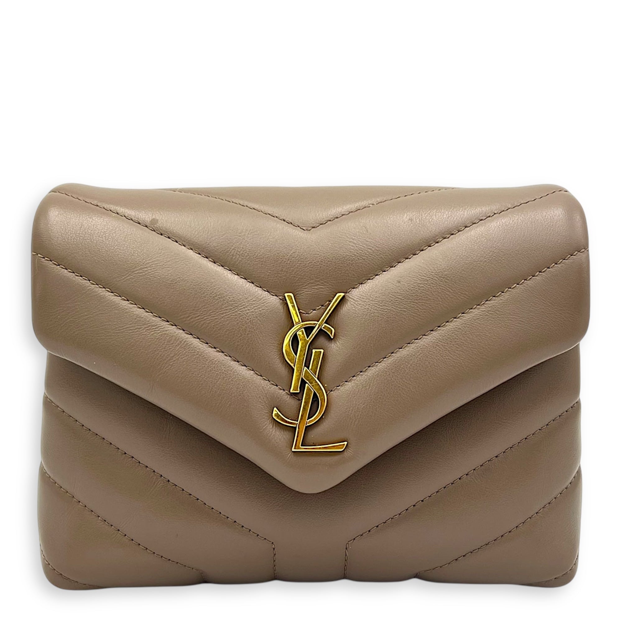 Loulou Toy Brown Crossbody Bag in Calfskin, Gold hardware