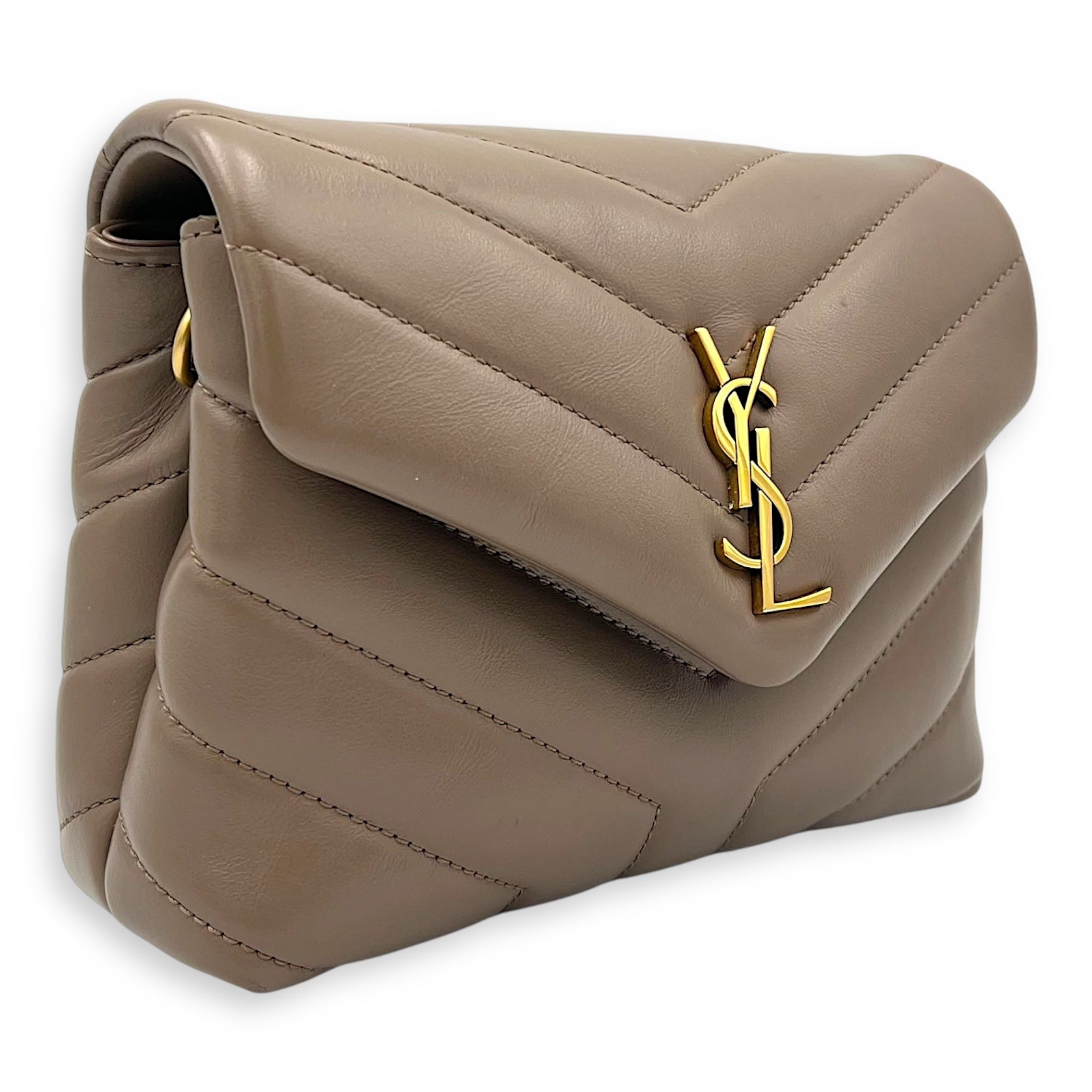 Loulou Toy Brown Crossbody Bag in Calfskin, Gold hardware