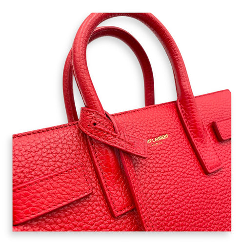 Sac de Jour Top Handle Bag Nano Red in Calfskin, Gold hardware