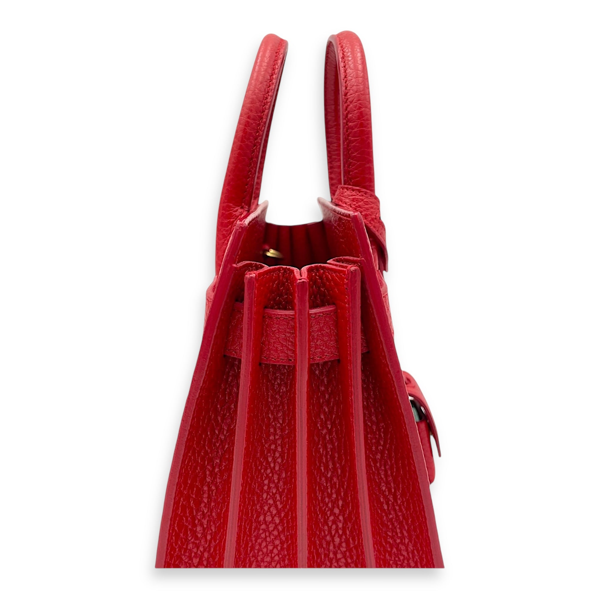 Sac de Jour Top Handle Bag Nano Red in Calfskin, Gold hardware