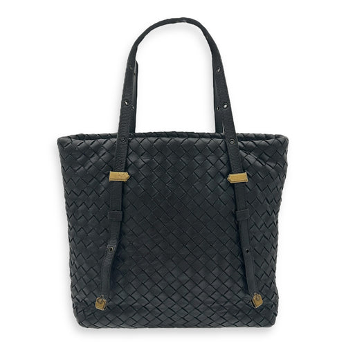 Intrecciato Tote Bag Black in Calfskin, Gold hardware