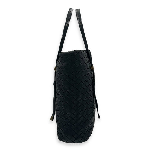 Intrecciato Tote Bag Black in Calfskin, Gold hardware