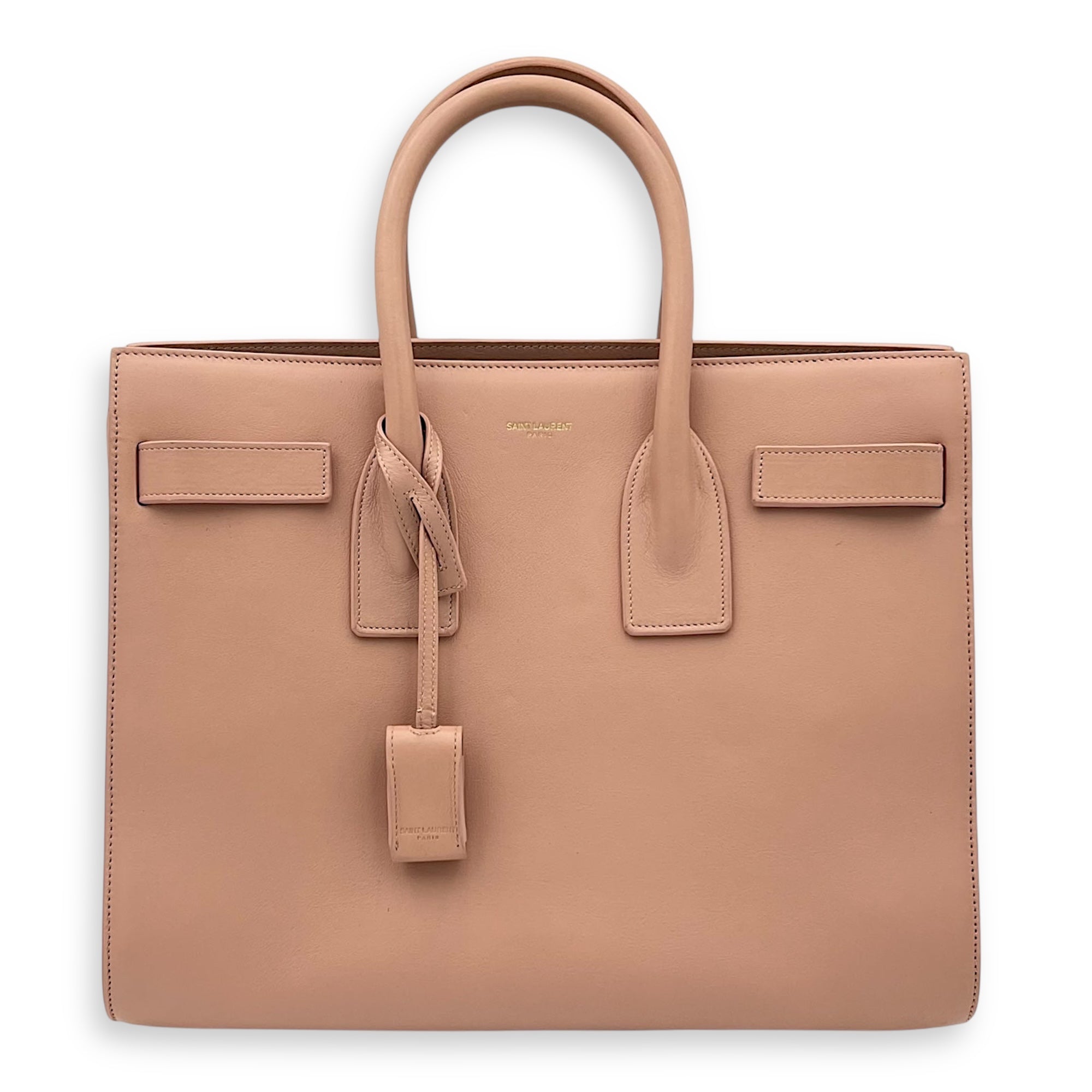 Sac de Jour Medium Pink Top Handle Bag in Calfskin, Gold hardware