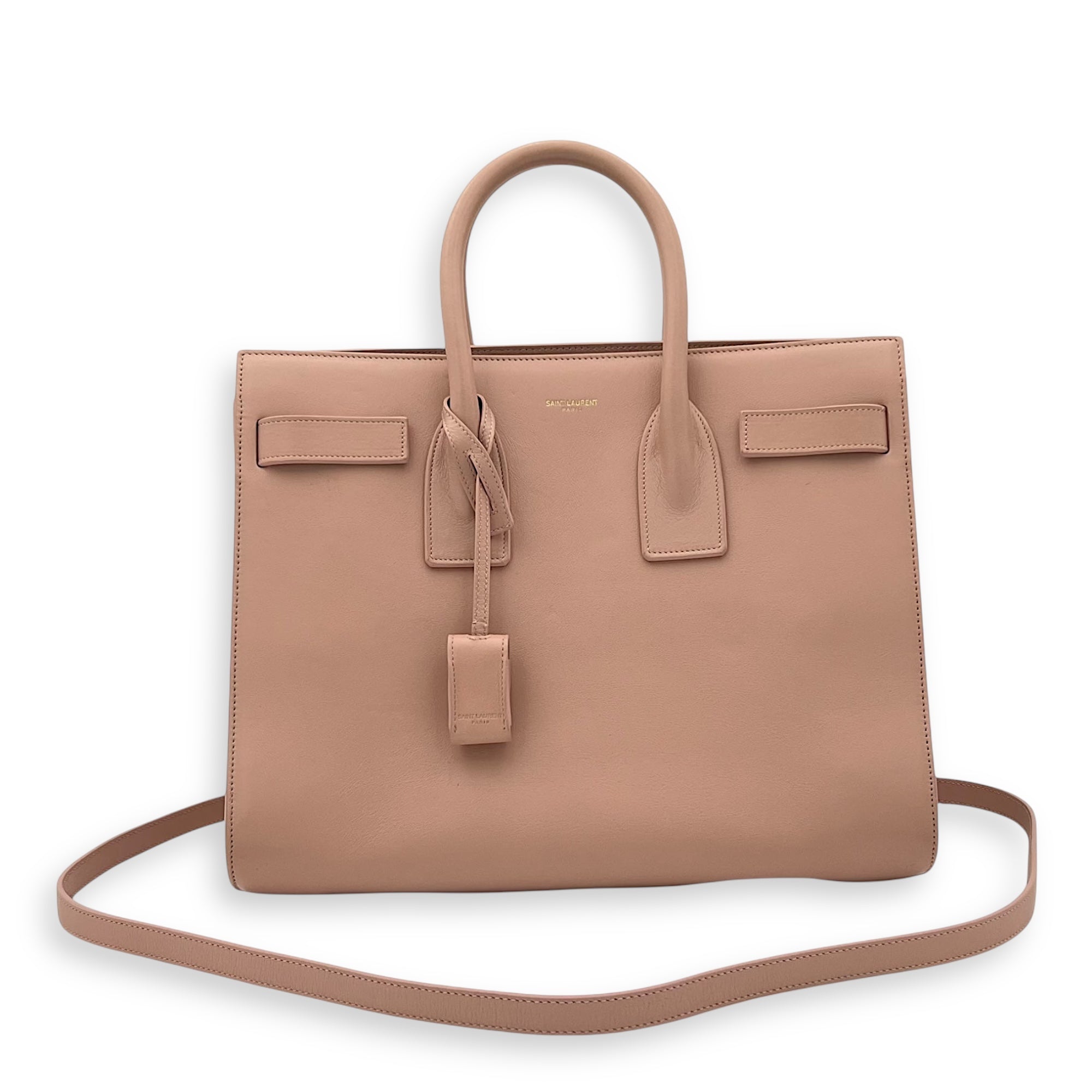 Sac de Jour Medium Pink Top Handle Bag in Calfskin, Gold hardware