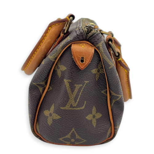 Speedy Crossbody Bag Brown in Monogram Coated Canvas, Gold hardware