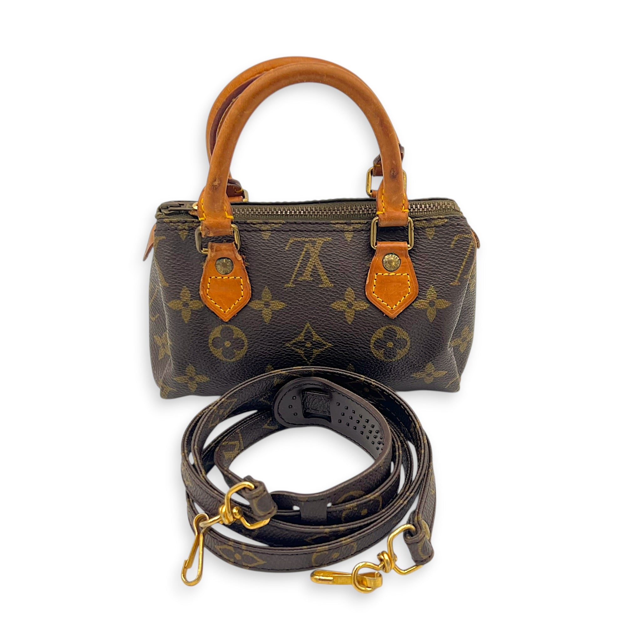 Speedy Crossbody Bag Brown in Monogram Coated Canvas, Gold hardware