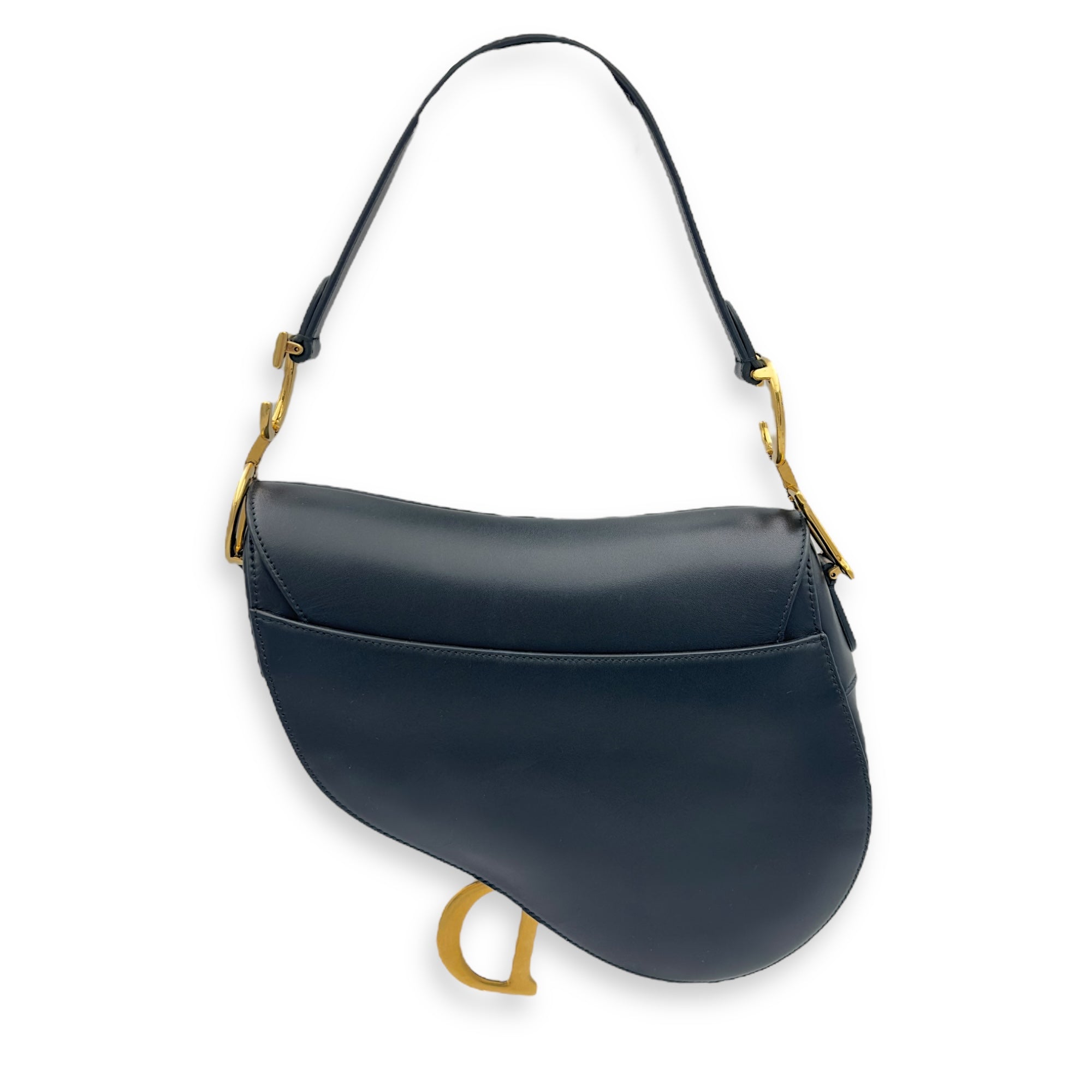 Saddle Medium Black Top Handle Bag in Calfskin, Gold hardware