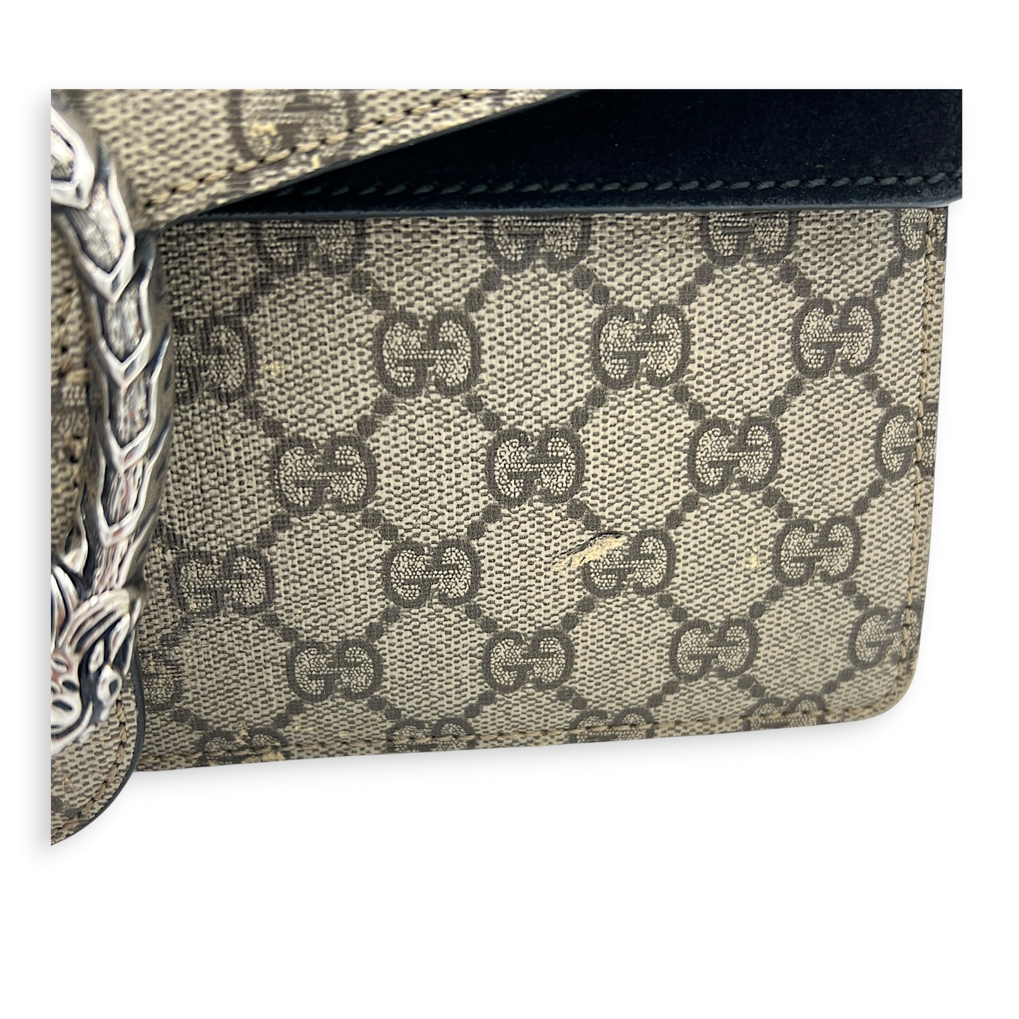 Dionysus Small Black Shoulder Bag in Coated Canvas, Silver hardware