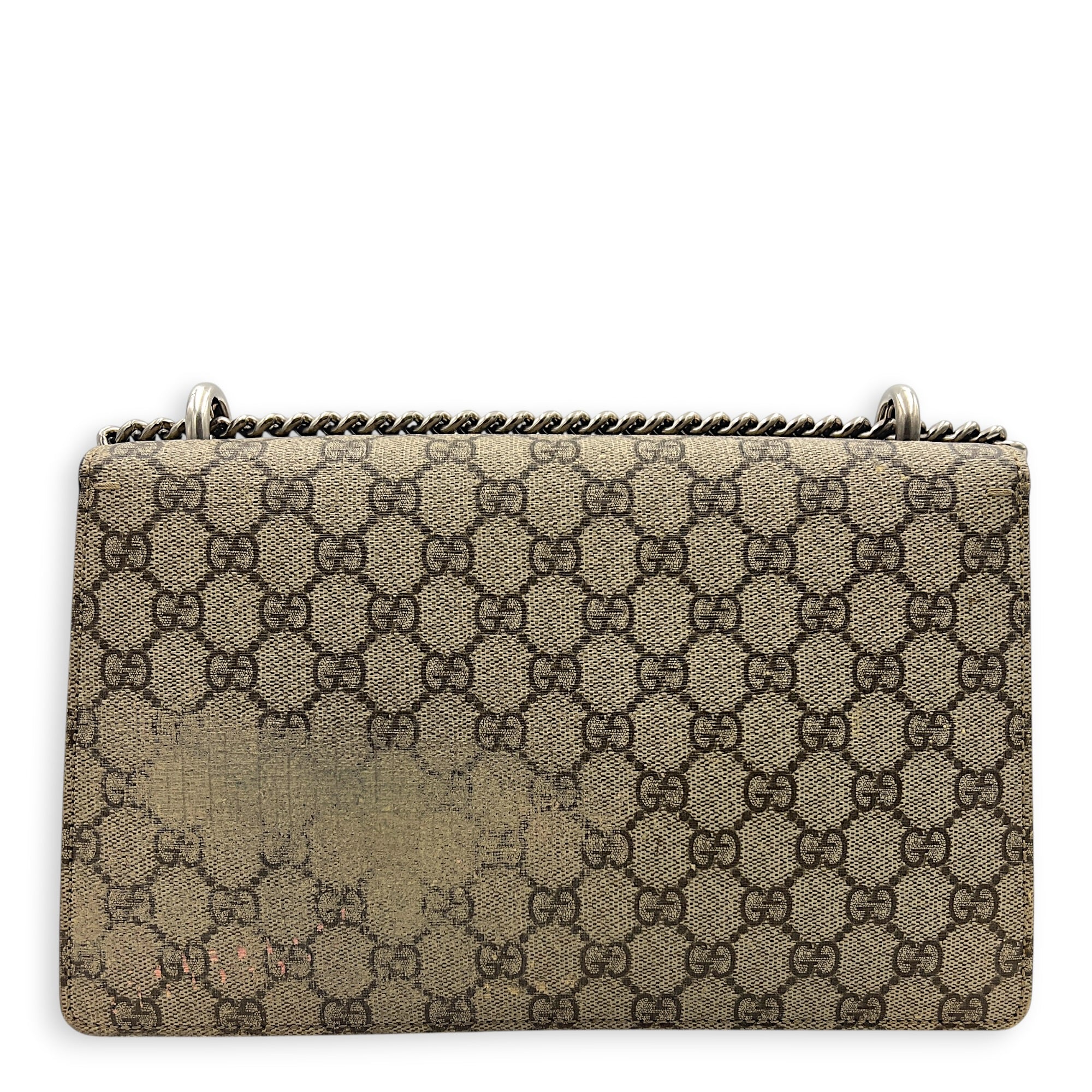 Dionysus Small Black Shoulder Bag in Coated Canvas, Silver hardware