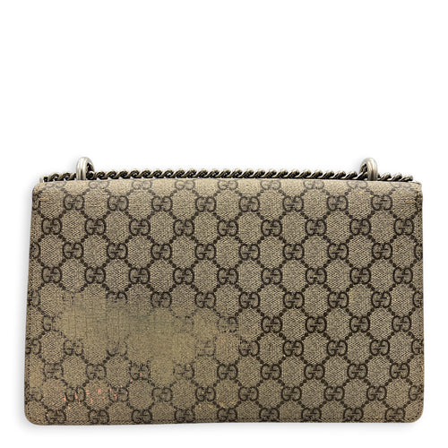 Dionysus Small Black Shoulder Bag in Coated Canvas, Silver hardware