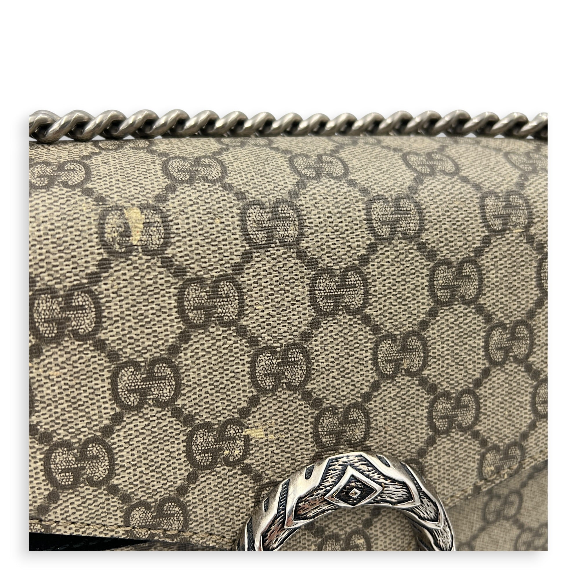 Dionysus Small Black Shoulder Bag in Coated Canvas, Silver hardware